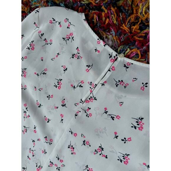 Loft Petite Floral Long Sleeve Peasant Blouse Keyhole Back Balloon Sleeve XS - Picture 4 of 8